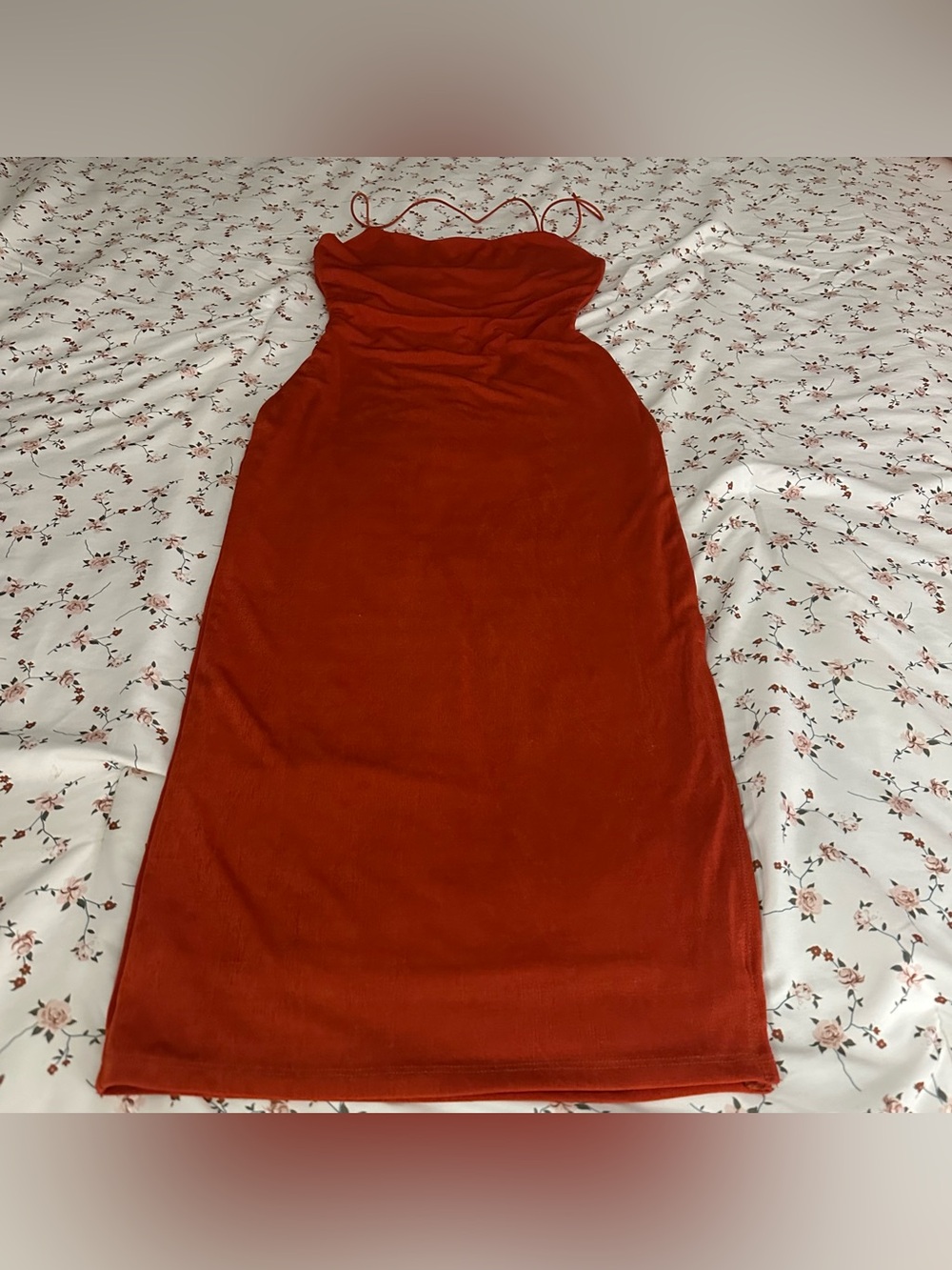 American Vintage Rust Slinky Dress Form Fitting Silhouette Flattering Slit 8